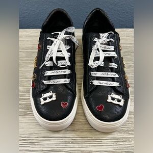 Karl Lagerfeld Black and White Sneakers with Cat and Heart Details